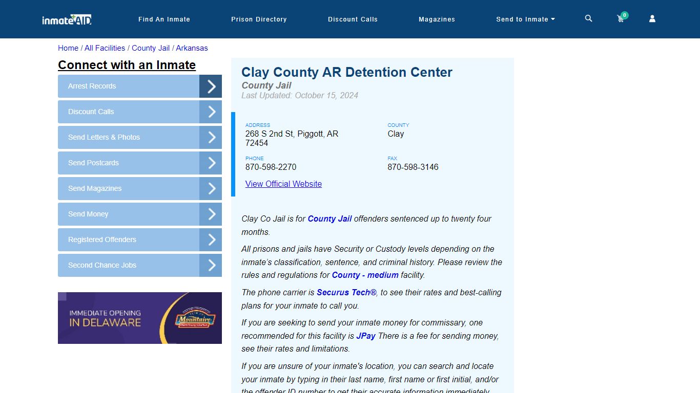 Clay County AR Detention Center - Inmate Locator